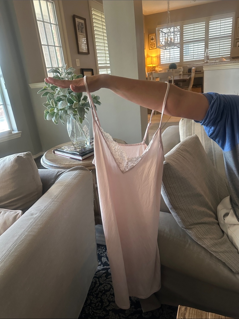 Women's Lace-Trim Chemise Slip in Light Pink - Picture 2 of 2